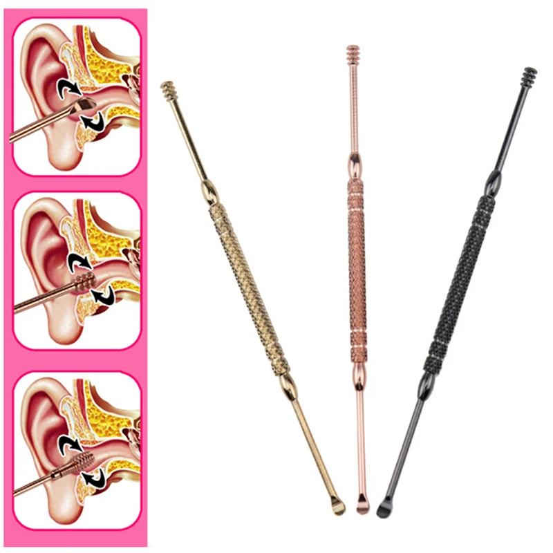 1Pcs Stainless Steel Ear Pick Double-ended Earpick Ear Wax Curette Remover Ear Cleaner Spoon Spiral Ear Clean Tool