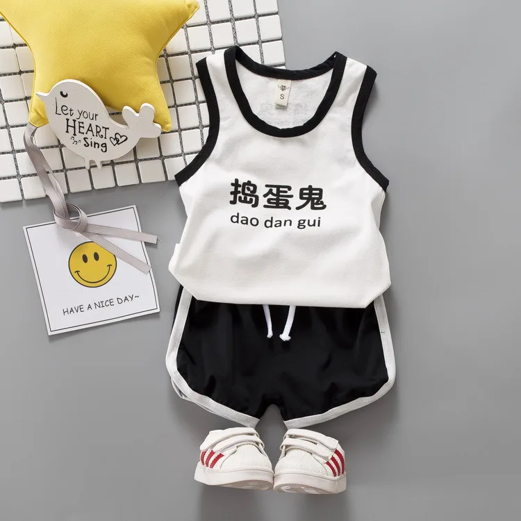 Детский комплект с жилетом без рукавов, Летний стиль, модный тренд в Корейском стиле для мальчиков, детские шорты из чистого хлопка для малышей