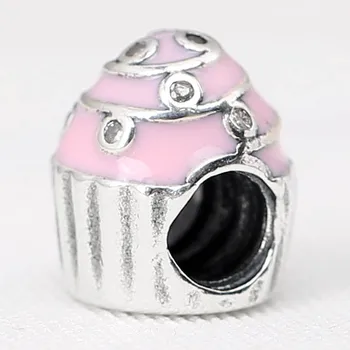 

Original Pink Enamel Sweet Cupcake With Crystal Bead Fit 925 Sterling Silver Bead Charm Bracelet Bangle Jewelry