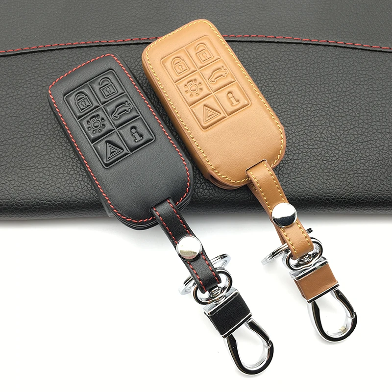 

Fashion Men 100% Genuine Leather 6 Buttons Smart Cae Key Case Cover Holder Skin For Volvo S60/S80/V60/XC60/XC70 Keyless Entry