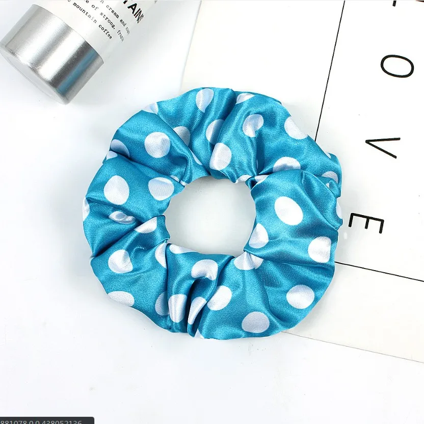 Dot Lake Blue Винтаж Scrunchies атласные ленты для волос аксессуары резинки для волос украшения повязка на голову в горошек ярких цветов, обтянутая тканью; Для женщин детские резиновые Головные уборы - Цвет: Dot Lake Blue