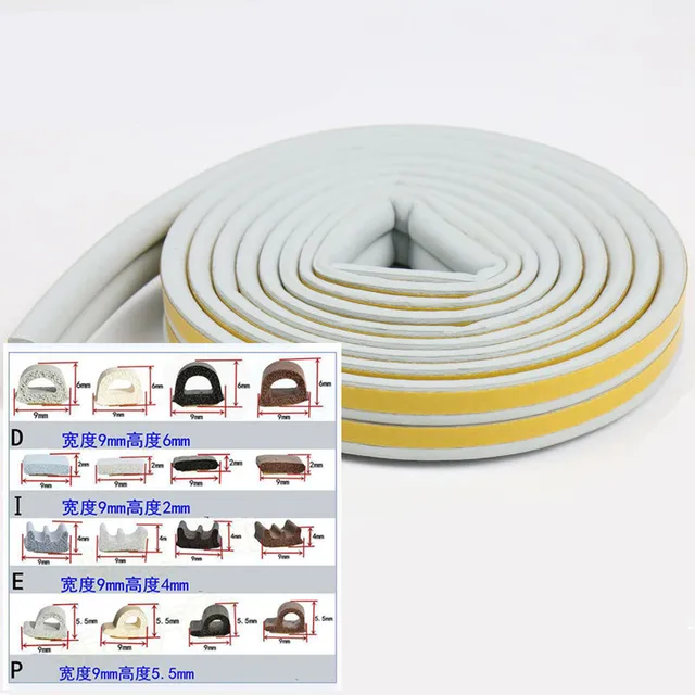 10 Meters DIPE Self-adhesive Door And Window Sealing Strip Glass Window Anti-collision Rubber Strip Foam Sound Insulation Strip gray