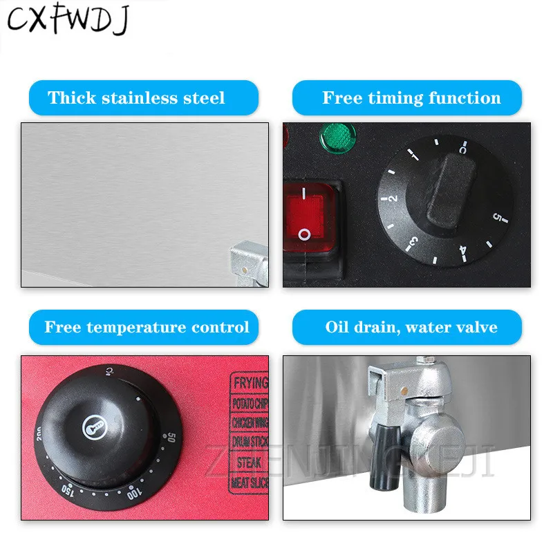 BS-82B электрическая фритюрница Коммерческая Толстая фритюрница из нержавеющей стали с таймером сливной клапан картофель фри электрическая фритюрница