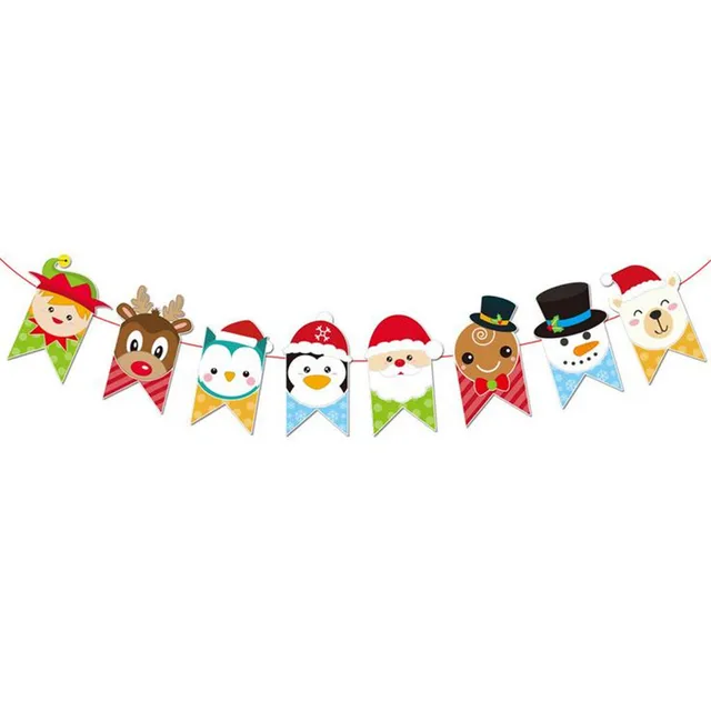 Christmas Banner Elk Snowman Cartoon Diy Bunting Flag Party