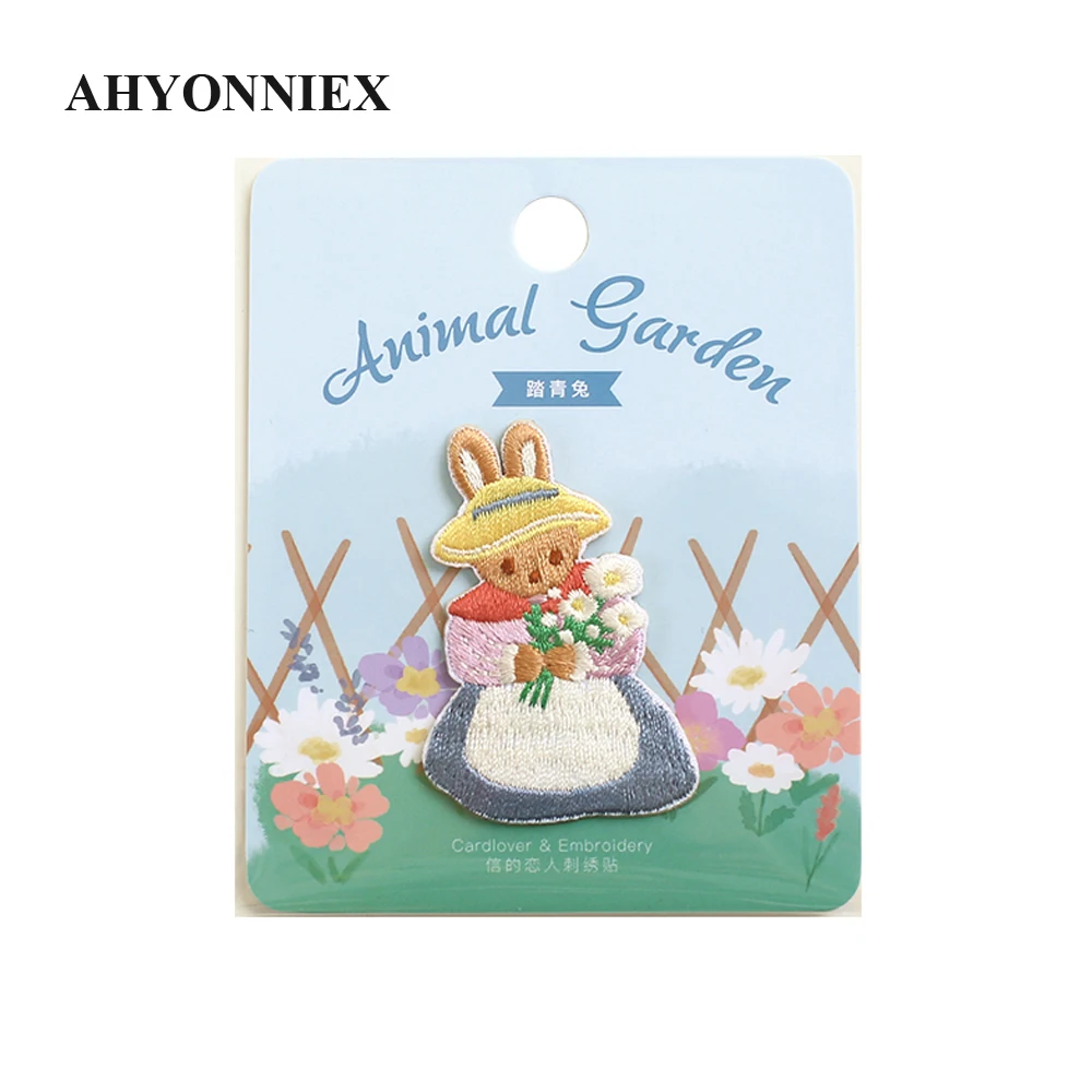 AHYONNIEX 귀여운 토끼 고양이 곰 다람쥐 자수 패치, 소녀 가방 청바지 의류 아이언 패치, 1 개