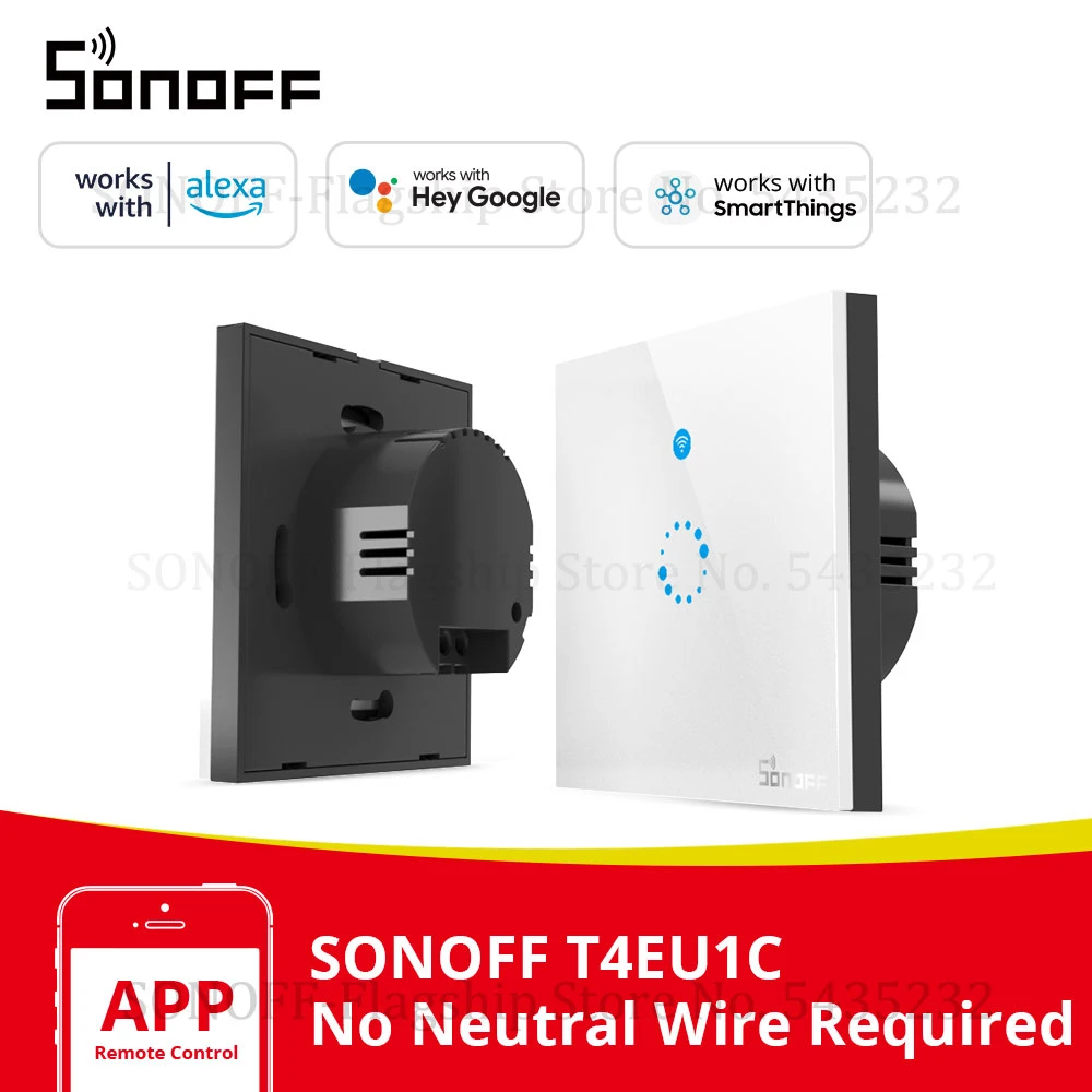 Itead SONOFF T4EU1C No Neutral Wire Required Switch Wifi Smart Wall