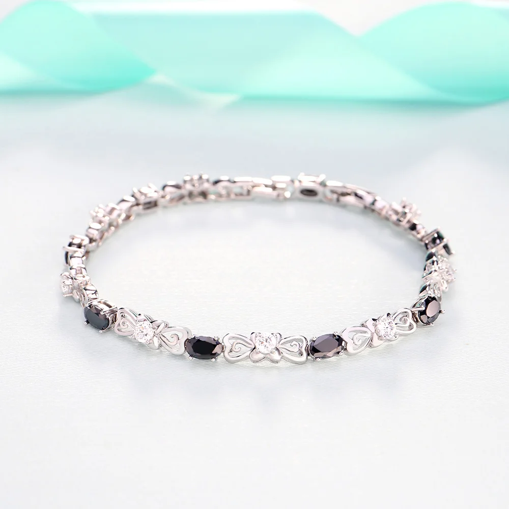 LADYCHIC модный хрустальный браслет с бантами и браслет для женщин блестящий зеленый цирконий серебряный браслет ювелирные изделия аксессуары LB1009 - Окраска металла: Black