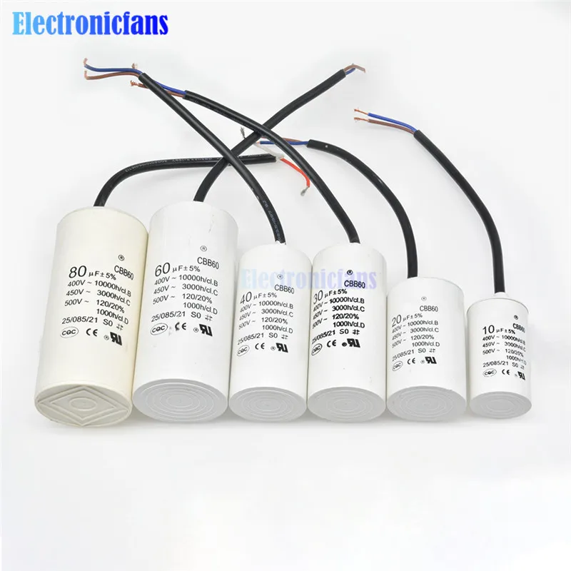 diymore CBB60 450V Polypropylene Film Capacitor 10UF 20UF 30UF 40UF 60UF 80UF AC Motor Run Capacitors CBB60 Spade Tabs 400-500V