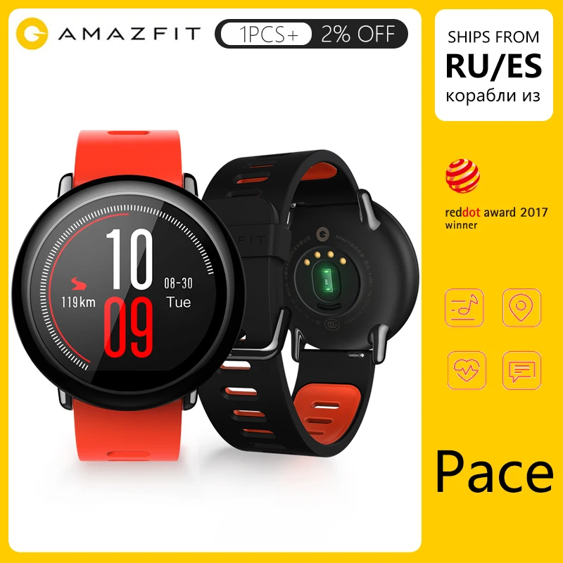 Умные часы Huami Amazfit PACE gps для бега, фитнес-трекер, 5 дней работы от батареи, мониторинг сердечного ритма и сна, воспроизведение музыки, Смарт-часы