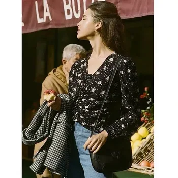 

2020 Spring Summer Women's V-neck Open Navel Drawcord Vintage Short Shirt