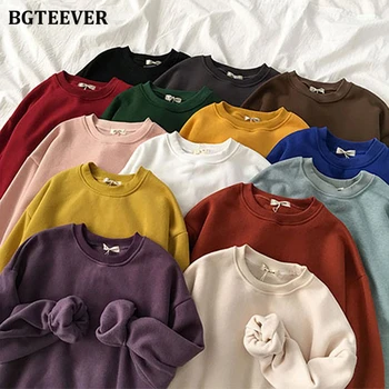 

BGTEEVER Thicken Loose O-neck Women Solid Sweatshirt Long Sleeve Casual Female Tracksuits 2020 Autumn Winter Pullovers Jackets