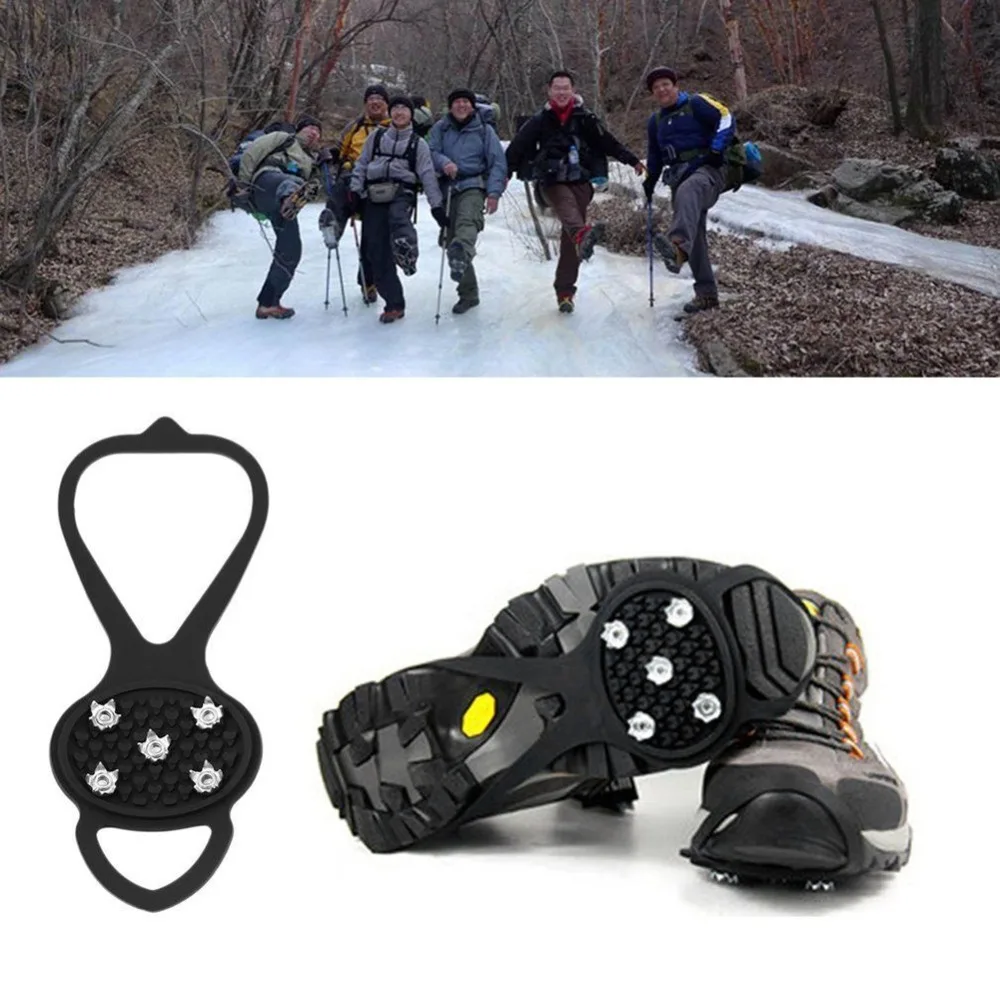 1 Pair 5 Studs Anti-Skid Snow Ice Climbing Shoe Spikes Grips Crampons Cleats Overshoes crampons spike shoes crampon