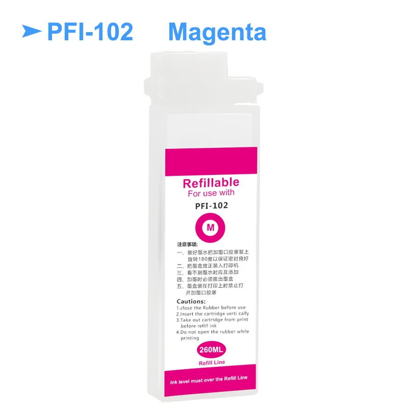 260 мл PFI 102 PFI102 перезаправляемый картридж с ARC чипы для Canon iPF500 iPF510 iPF600 iPF605 iPF610 iPF700
