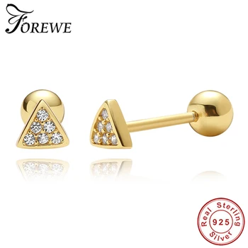 

Forewe Simple 925 Sterling Silver Triangle Stud Earrings 18K Gold Plated Cubic Zirconia Wedding Earrings for Women Party Jewelry