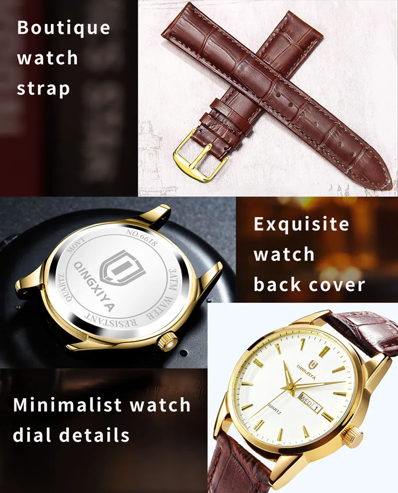 QINGXIYA Mens Watches Top Brand Luxury Fashion Waterproof Luminous Date Clock Sport Watches Mens Business Quartz Wristwatch 6618