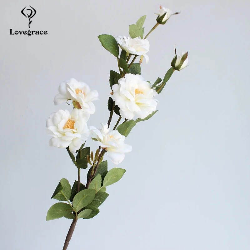 White Lovegrace шелковые китайские розы, искусственные цветы для декора дома, пластиковые Стволовые свадебные букеты невесты, китайские розы, искусственные цветы - Цвет: White