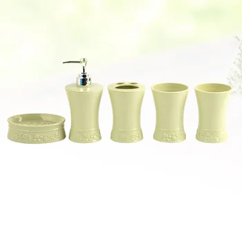 

5pcs/Set Plastic Bath Accessories Set Cups Toothbrush Holder Soap Dish Dispenser Bathroom Suit Premium Toilet Set (Green)
