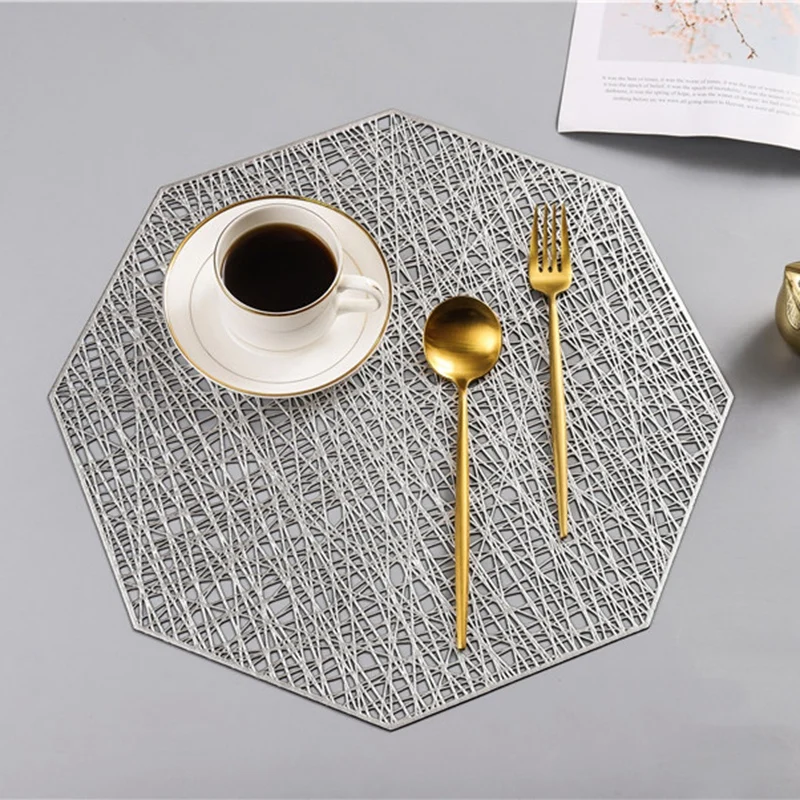 6Pcs PVC Placemats Octagonal Hollow Waterproof Non Slip Table Mats Heat-Insulated Pad Coaster Home Decoration Dinner Placemat