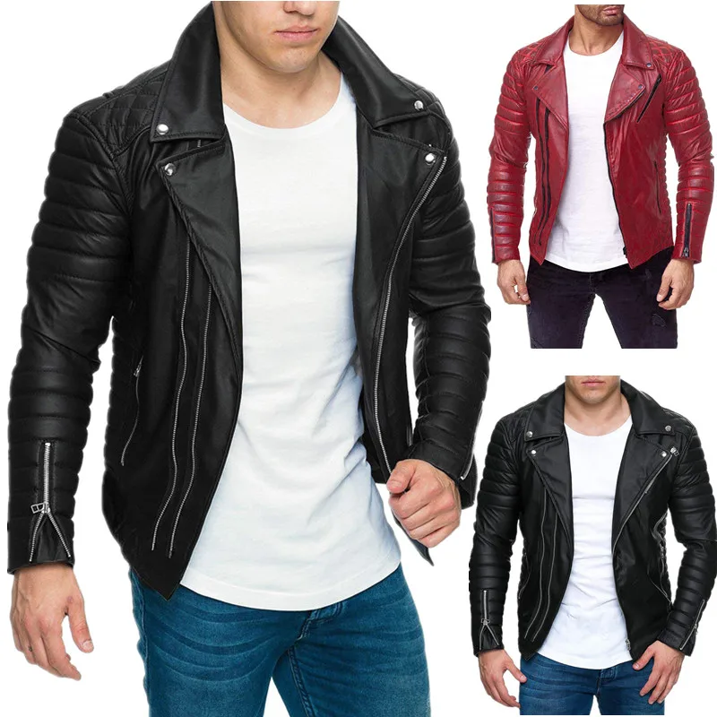 AKSR 2019 Jacket men New Men's Fashion Casual Long Sleeved Motorcycle Fur Leather Jacket Slim Fit Mens Winter Coats