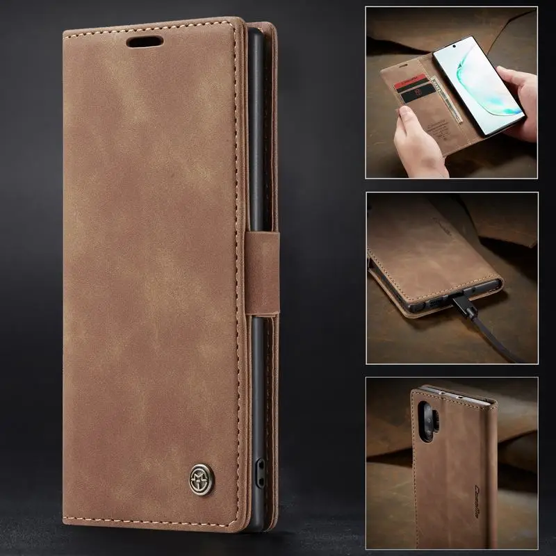 

Leather Case For Samsung Galaxy Note 10 Plus 5G Cover Case Flip Wallet S Pen Use Normally Top Protector For Samsung Note10 +