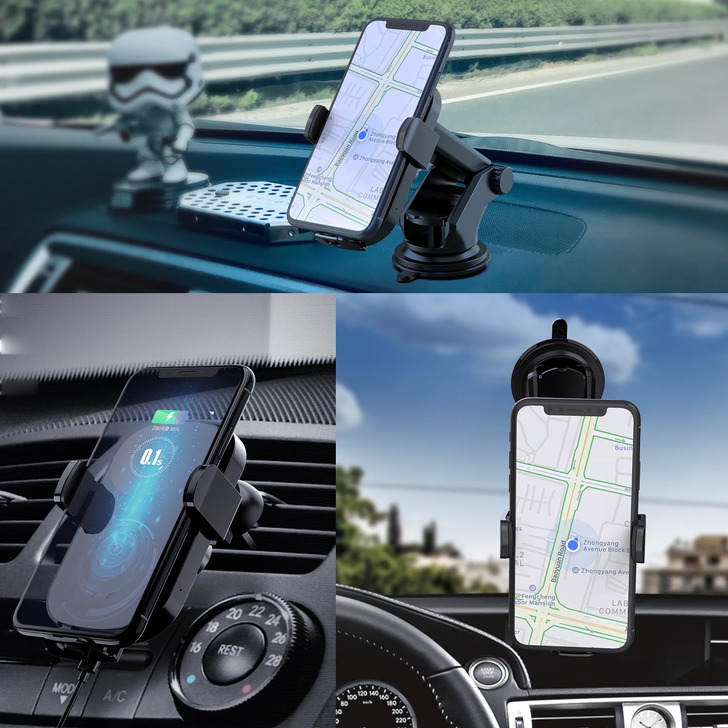 360 Вращение 10 Вт автомобильное беспроводное зарядное устройство для iPhone XS X 8 Авто держатель мобильного телефона Быстрая зарядка держатель на вентиляционное отверстие автомобиля gps Sta