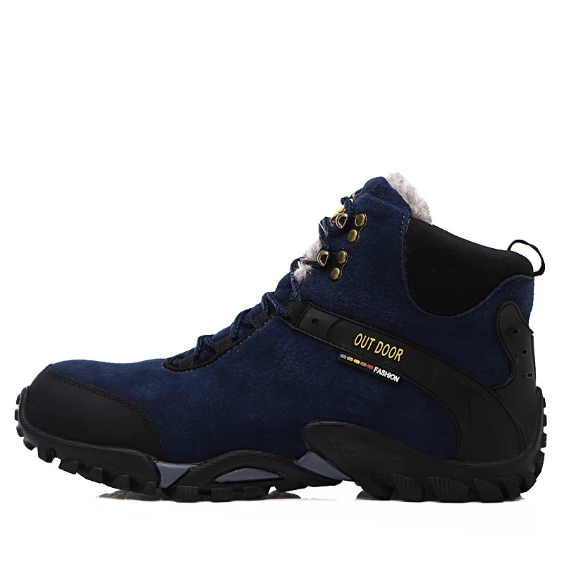 blue plus velvet Men'sWinter/зимние ботинки; уличная водонепроницаемая обувь; хлопковая обувь с высоким берцем; короткие ботинки; бархатная теплая походная обувь - Цвет: blue plus velvet