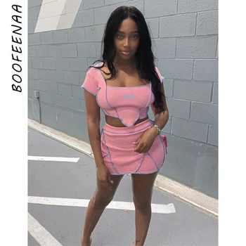 

BOOFEENAA Two Piece Skirt Set Cute Sexy Club Outfits 2020 Summer Clothes 2 Piece Outfits for Women Pink Matching Sets C83-AA44