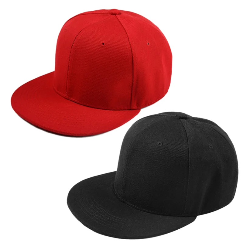 2 Pcs Plain Re-Entry Hip-Hop Baseball Cap Boy Adjustable Hat, Black& Red