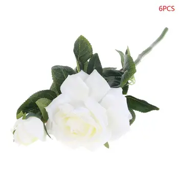 

6 Pcs Valentine's Day Romantic 2 Heads Artificial Rose Fake Flower Wedding Decor