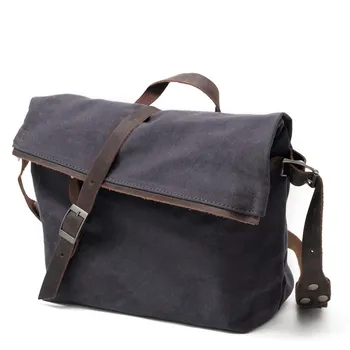 

canvas with leather casual briefcase men's retro anti-theft messenger bag