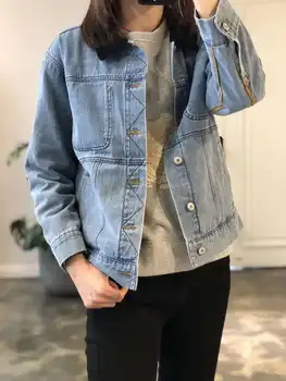 

Women Jacket 2020 Spring New Corduroy Small Lapel Hit Color Bright Line Loose Silhouette Denim Jacket Jacket