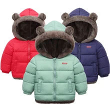 Ropa de bebé, chaqueta de invierno gruesa, cálida, acolchada de plumón para niños y niñas, chaqueta acolchada de terciopelo de cordero con capucha