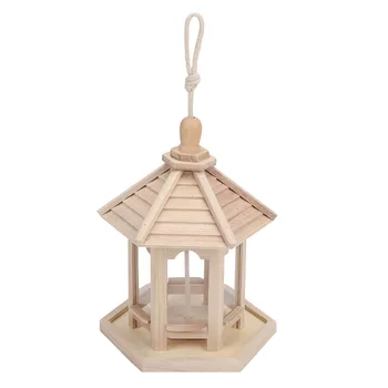 

Large Capacity Wild Bird Feed Dispenser Wooden Bird Feeder Bird House With Roof Home Garden Yard Decoration Hexagon Shape