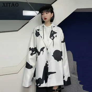 

XITAO Print Pattern Blazer Fashion New Women Single Breast Plus Size Goddess Fan 2020 Autumn Elegant Minority Coat Top DZL1761