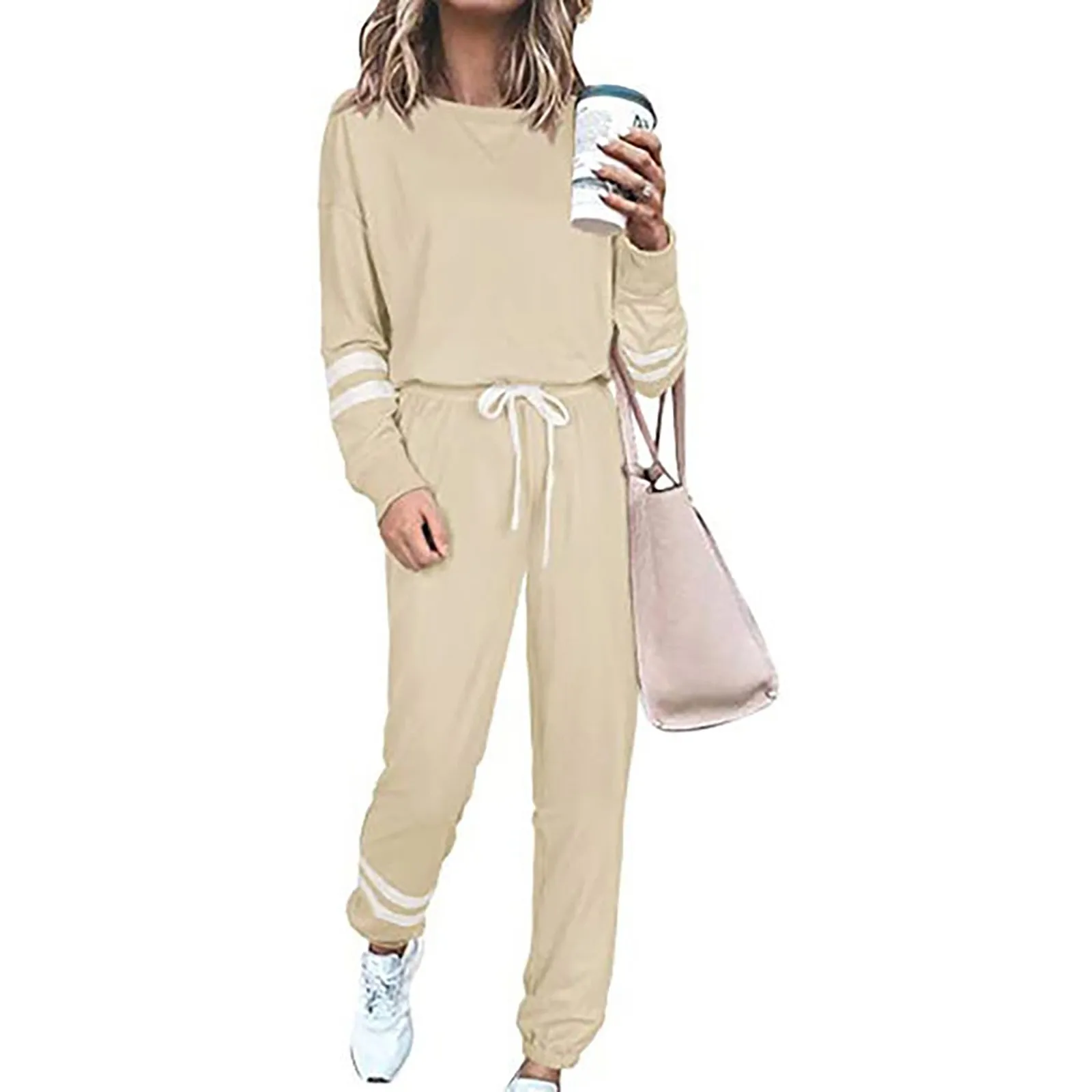 2021 new Women Fashion Printed Long Sleeve Bandage Loose Long Pants 2 Set Piece O-neck Pullover Comfortable Sweatsuits Tracksuit 2