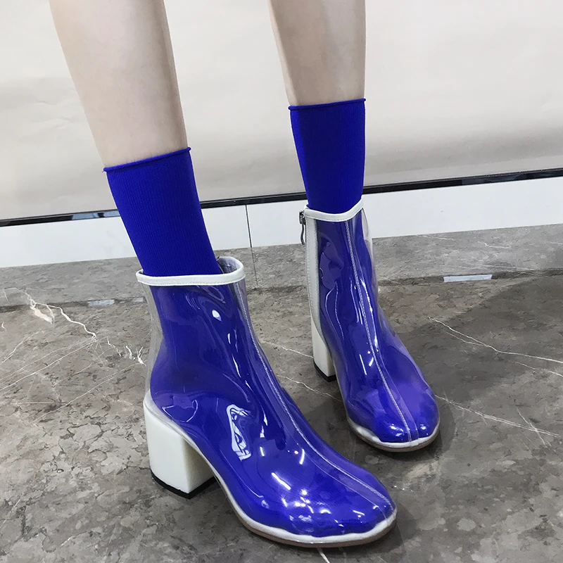 

Clear Heels Ankle Boots for Women Transparent Thick High Heels Boots Ladies PVC Shoes Woman 2019 Autumn Martin Shoes Botas Mujer