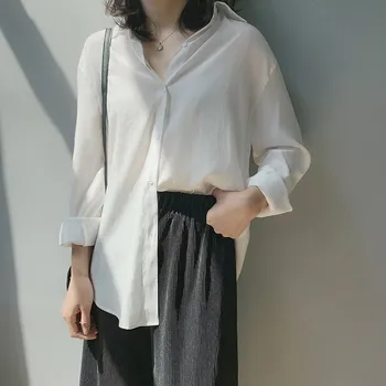 

2019 Women Casual Button Lapel Chiffon Shirt And Sling Long Sleeve Solid Loose Blouses Button Sunscreen Shirt