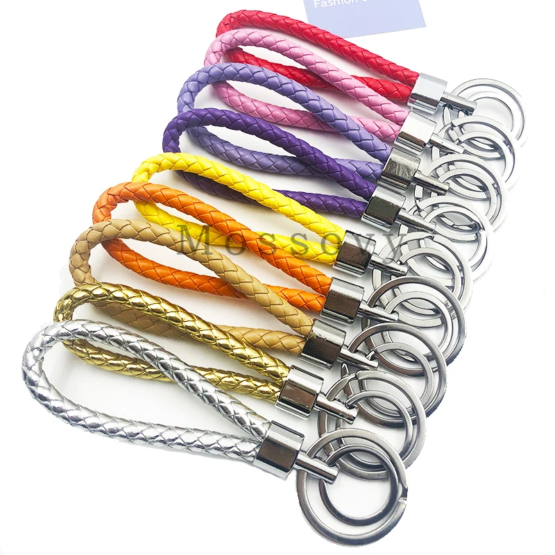 12 цветов ручная кожаная Веревка Плетеный брелок металлические брелки для ключей