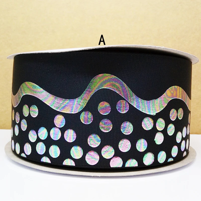 Free shipping 50 yard 75 mm colorful foil printed grosgrain ribbon