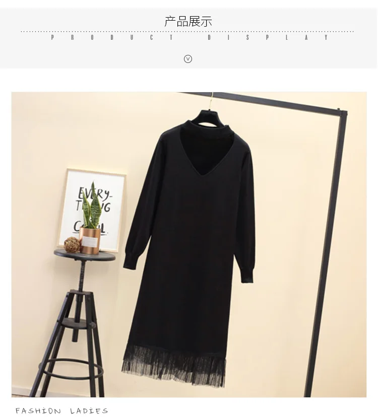 4xl Плюс большой размер Женская одежда весна осень зима корейский vestidos свободные черные сетчатые вязаные свитера женские K0135