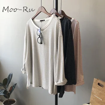 

Moo-Ru 2020 Spring New Horizontal Stripe T Shirt Female Korean Version Loose Show Thin Long Sleeve Bottom Blouse Female