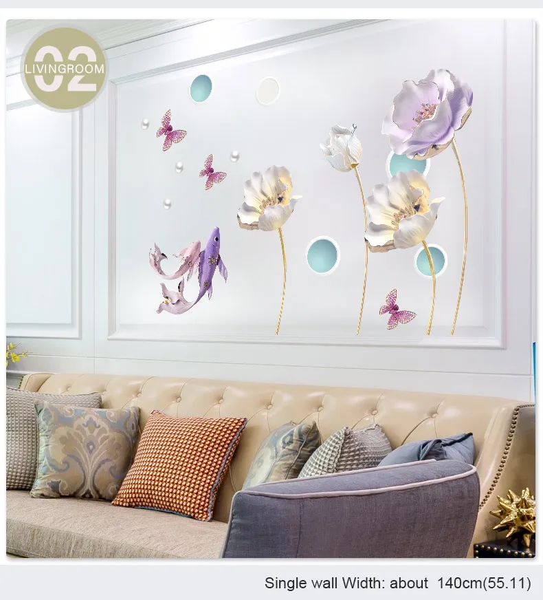 DICOR, китайский стиль, цветок, 3D обои, наклейки на стену, для гостиной, спальни, домашнего декора, виниловые, съемные, настенные наклейки