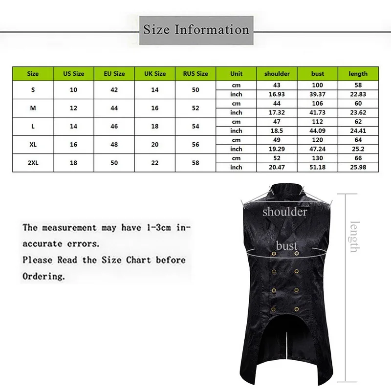 CYSINCOS мужской Готический смокинг жилет Викторианский стимпанк Косплей жилет двубортное жаккардовое пальто мужской жилет Хэллоуин жилет