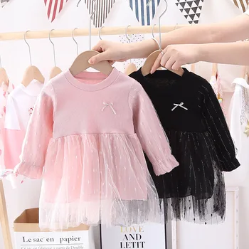

Baby Girls Sweet Lace Tulle Dress Children's Sweet Princess Dress 2020 New Fashion Girl's Long-sleeved Bow Autumn Kids