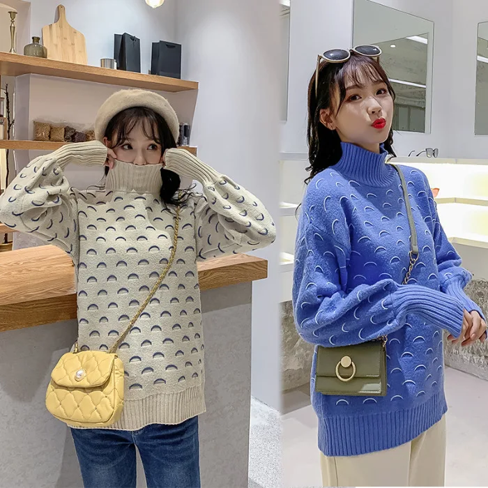 

2019 Autumn And Winter New Style Korean-style Sweet Students Loose-Fit Lantern Sleeve Knit Knitting Shirt Tops Women's