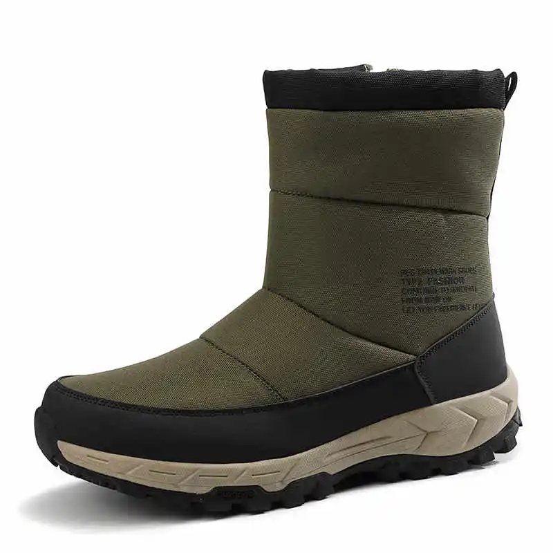 WWKK/новые модные мужские ботинки высококачественные водонепроницаемые зимние ботинки до лодыжки теплая меховая плюшевая обувь без шнуровки; коллекция года; Зимняя Мужская Уличная обувь - Цвет: Зеленый