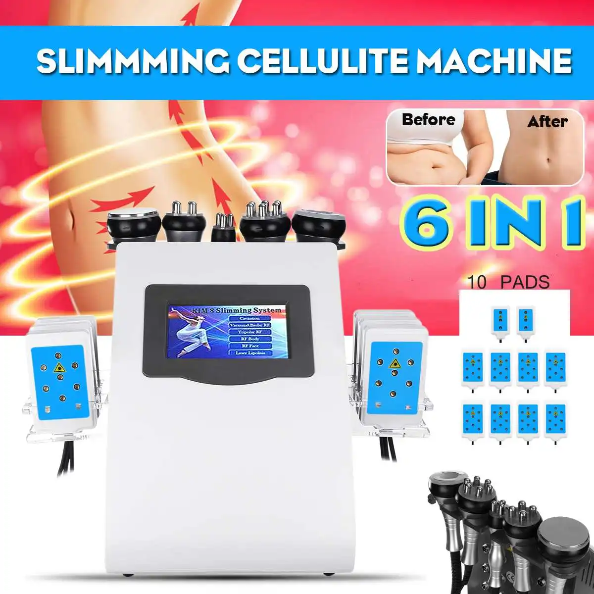 

6in1 Ultrasonic Vacuum Cavitation RF Radio Frequency Body Slim Cellulite Machine Skin Lifting Body Care Weight Loos