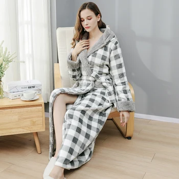 

Okwish Women Winter Thick Warm Flannel Kimono Robe Long-sleeve Nightgown Bath Gown Sleepwear Nightwear Home Clothes