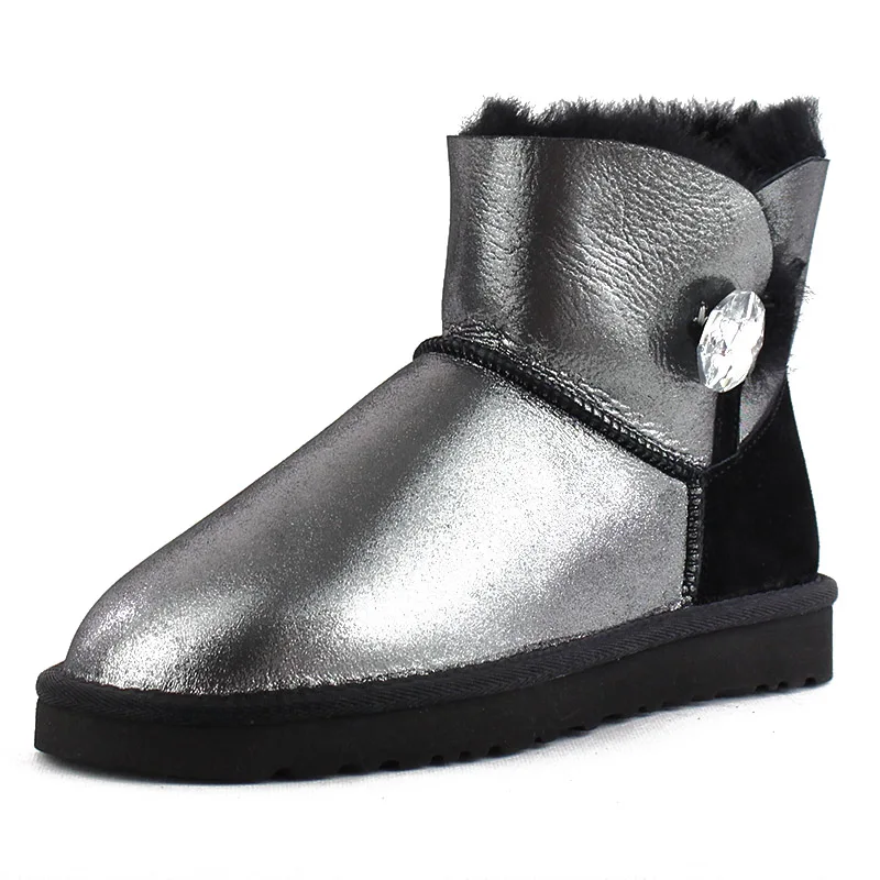 Зимние ботинки наивысшего качества из натуральной овечьей кожи; водонепроницаемые женские зимние ботинки; женская обувь на натуральном меху; Модные ботильоны - Цвет: Black as pic