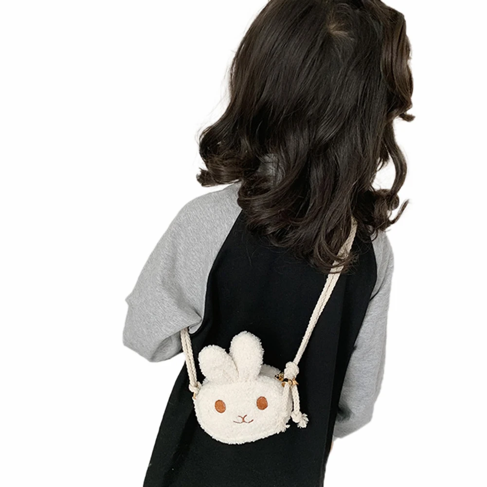 Новинка, брендовая сумка через плечо с милым кроликом для девочек, сумочка, Детская плюшевая сумка-мессенджер с кроликом, маленькие круглые сумки